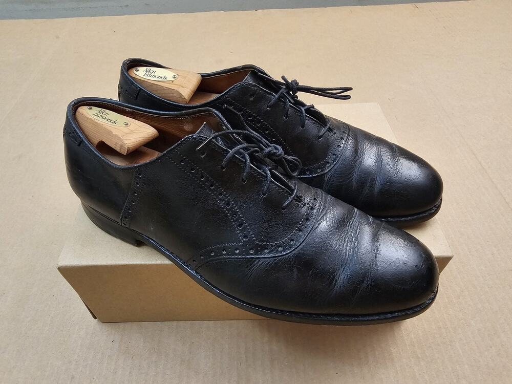 Vtg Alden New England Black Leather Mens US 9.5 B/D Saddle Oxfords Shoes